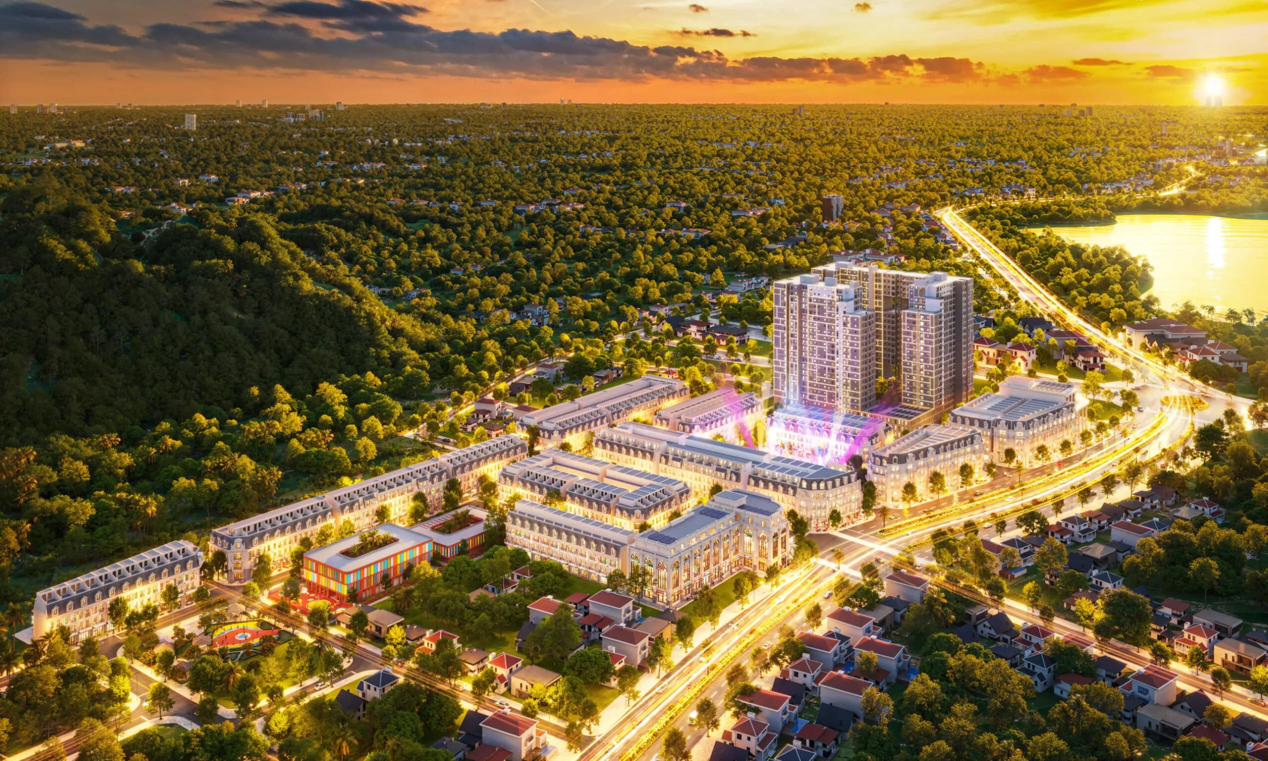 Phối cảnh tổng thể Phú Gia Royal Park lúc hoàng hôn